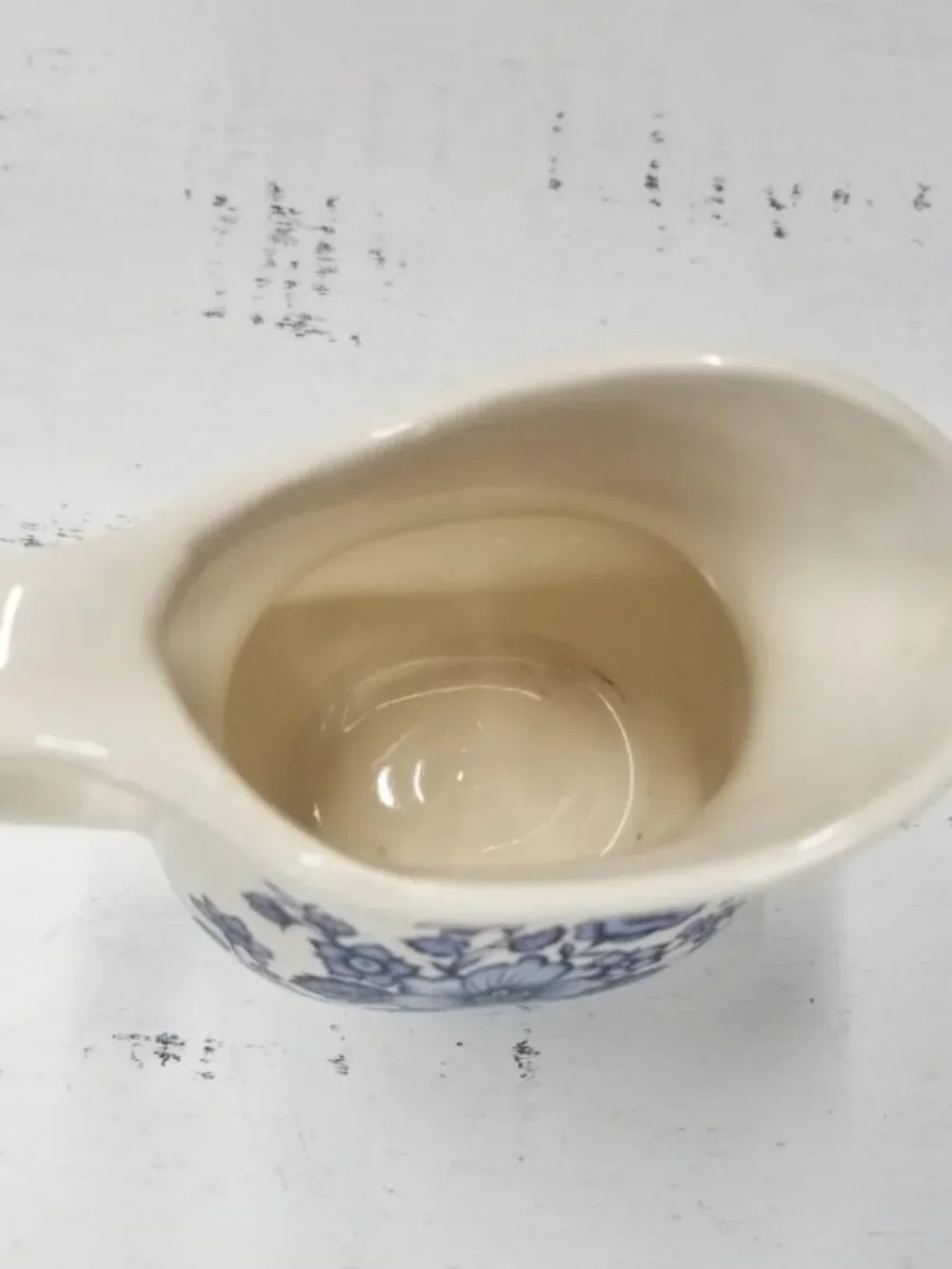 Vintage USA Pottery 4” Ceramic White Pitcher Creamer Blue Floral Design